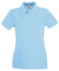 Fruit of the Loom SS505: A light blue polo shirt with a collar, short sleeves, and a three-button placket.
