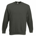 Fruit of the Loom SS800 long-sleeve crewneck sweatshirt in plain dark green with ribbed cuffs.