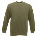 A plain olive green sweatshirt with long sleeves, named the SS800, from Fruit of the Loom is displayed against a white background.