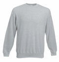 A Fruit of the Loom SS800 sweatshirt, featuring a plain, light gray crew neck design with long sleeves, showcased on a white background. It appears to be crafted from a soft and comfortable fabric.