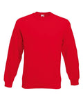 A Fruit of the Loom sweatshirt, model SS800, featuring a plain red design with long sleeves and a crew neck, displayed against a white background.