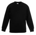Fruit of the Loom's SS801, a black crewneck sweatshirt with long sleeves, displayed on a white background.