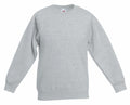 Introducing the SS801 from Fruit of the Loom: a sleek, light gray sweatshirt featuring long sleeves and a classic crew neckline. This plain design, free of any logos or embellishments, is showcased against a crisp white background.