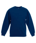 The Fruit of the Loom SS801, a dark blue crewneck sweatshirt with long sleeves, is displayed against a white background.