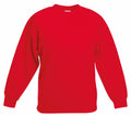 A plain red sweatshirt featuring long sleeves and a round neckline from the brand Fruit of the Loom (model SS801), displayed against a white background.
