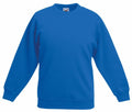 The Fruit of the Loom SS801 is a plain blue sweatshirt featuring long sleeves and a crew neckline, displayed against a white background.