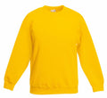 Fruit of the Loom's SS801 is a plain yellow sweatshirt featuring long sleeves and a crew neck.
