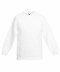 The Fruit of the Loom SS801 is a plain white sweatshirt featuring long sleeves and a crew neckline. It's showcased against a plain background, emphasizing its minimalistic design and comfortable fit.