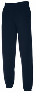Fruit of the Loom SS805 navy sweatpants featuring an elastic waistband and cuffs, displayed against a white background.