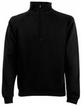 Fruit of the Loom's SS830 black quarter-zip pullover sweatshirt features long sleeves and a high collar.