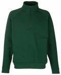A dark green Fruit of the Loom SS830 quarter-zip sweatshirt, featuring long sleeves and a high collar, displayed on a plain background.