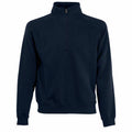 A navy blue, long-sleeve quarter-zip pullover sweatshirt by Fruit of the Loom, product SS830.