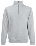 The SS830 pullover by Fruit of the Loom features a light gray color with a quarter zip design and a standing collar. Crafted from a fabric that looks soft and comfortable, it is ideal for casual wear. The sleeves and hem are neatly finished, adding to its overall appeal.