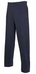 Fruit of the Loom SS904 dark blue sweatpants, featuring an elastic waistband and side pockets, displayed against a white background.