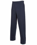 A pair of dark blue sweatpants with an elastic waistband and relaxed fit, displayed on a plain white background. Product Name: SS904. Brand Name: Fruit of the Loom.