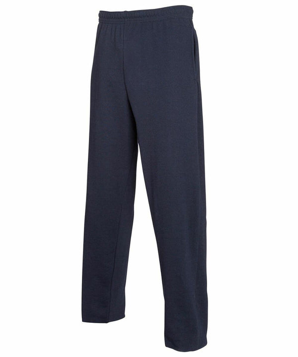A pair of dark blue sweatpants with an elastic waistband and relaxed fit, displayed on a plain white background. Product Name: SS904. Brand Name: Fruit of the Loom.