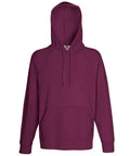 A maroon hoodie from Fruit of the Loom, model SS925, featuring a front pocket and a drawstring hood.