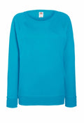 A plain bright blue sweatshirt featuring long sleeves and a crew neck, from the Fruit of the Loom brand, model SS960.
