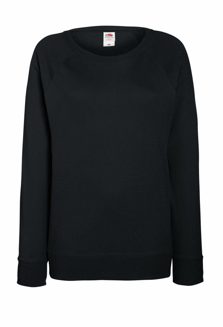 Fruit of the Loom's SS960 is a black sweatshirt featuring long sleeves and a round neckline.