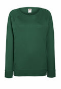 SS960 by Fruit of the Loom, a green crew-neck sweatshirt with long sleeves, displayed against a plain white background.