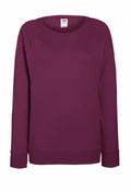 The Fruit of the Loom SS960 sweatshirt, featuring long sleeves and a crew neckline, is displayed against a white background. The dark maroon fabric appears soft and comfortable, making it ideal for casual wear.