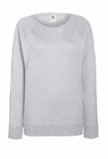 Introducing the Fruit of the Loom SS960, a plain light gray sweatshirt featuring long sleeves and a round neckline. Displayed against a white background, this sweatshirt boasts a simple and comfortable design ideal for casual wear.