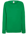 Introducing the Fruit of the Loom SS960, a plain green sweatshirt featuring long sleeves and a crew neckline. This sweatshirt is crafted with soft and comfortable fabric and showcases visible stitching along the shoulders and cuffs for added style.