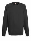 The SS970 by Fruit of the Loom is a plain black sweatshirt featuring long sleeves and a round neckline. The fabric looks soft and comfortable, making it ideal for casual wear. Its simple, unadorned design highlights its basic style.