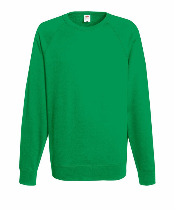 A plain green crewneck sweatshirt with long sleeves, front view, SS970 by Fruit of the Loom.