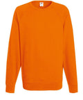A vibrant orange crewneck sweatshirt from Fruit of the Loom, product name SS970, is shown against a plain white background. It features ribbed cuffs and collar and sports a simple, casual design with long sleeves.
