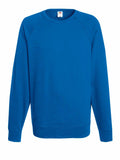 A Fruit of the Loom SS970 blue crewneck sweatshirt featuring long sleeves and ribbed cuffs, showcased against a white background.