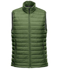 Stormtech ST015 is a green quilted puffer vest featuring a high collar and front zipper closure.