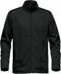 Introducing the Stormtech ST075: a stylish black zip-up jacket featuring long sleeves and a stand-up collar, showcased against a crisp white background.