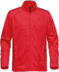 The Stormtech ST075 is a red full-zip jacket featuring long sleeves and two zippered pockets on the front.