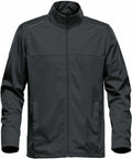 Introducing the Stormtech ST075: a sleek black jacket featuring a full zip, standing collar, and convenient side pockets.