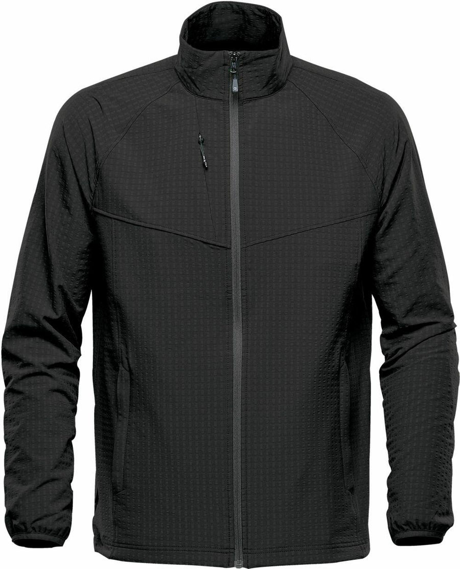 Introducing the ST077 by Stormtech: a sleek, black zip-up jacket complete with a high collar, long sleeves, and a convenient small zipper pocket on the chest.