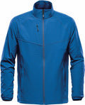 Stormtech ST077 in blue is a zip-up jacket that features a textured pattern and a high collar. It comes with one zippered chest pocket and two side pockets.