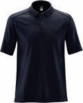 Stormtech ST078, a black short-sleeve polo shirt featuring a collar and three-button placket, showcased against a white background.