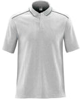 The Stormtech ST078 is a plain light gray polo shirt displayed on a white background, featuring a collar, a two-button placket, and short sleeves. It incorporates subtle darker gray piping along the shoulder seams for added detail.
