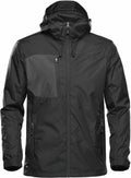 The Stormtech ST079 is a black hooded jacket with zippered chest and side pockets, designed to be lightweight and weather-resistant.
