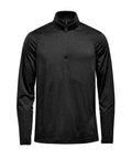 The Sports Overtops is a black, long-sleeve quarter-zip pullover with a stand-up collar, made from lightweight athletic fabric and displayed on a plain white background.