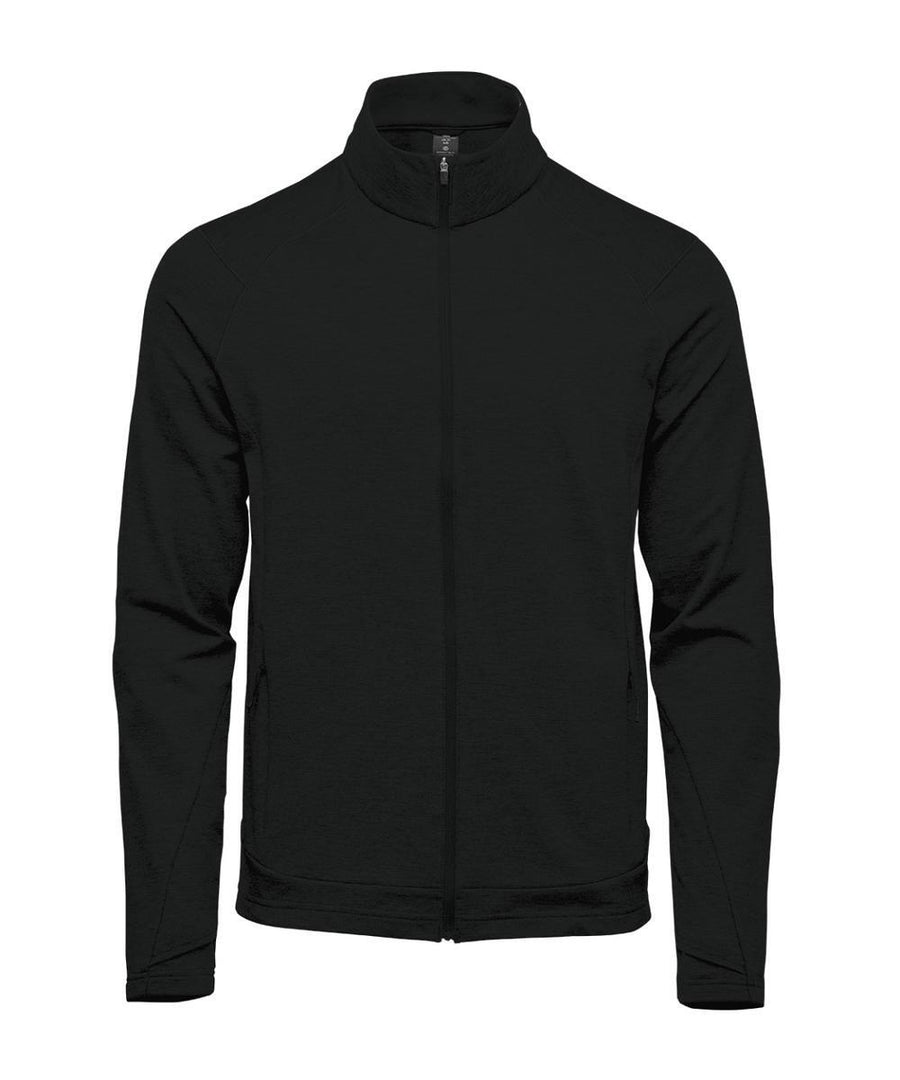 The Baselayers jacket is a plain black full-zip with long sleeves, a high collar, and two front pockets, shown against a white background.