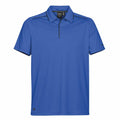 A Stormtech ST153 polo shirt, featuring a buttoned collar and short sleeves in blue, with subtle black piping along the shoulders and collar.