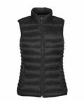 A black, sleeveless puffer vest with a high collar and a front zipper, the Stormtech ST159.