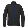 Stormtech's ST171 features a black jacket designed with a blue zip and blue accents on the pockets, showcased against a white background.