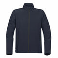 Introducing the Stormtech ST171, a black, long-sleeve softshell jacket featuring a high collar and front zipper. It includes two zippered pockets on the sides and is presented against a plain white background.