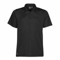 The ST172 by Stormtech is a plain black polo shirt featuring short sleeves and a buttoned collar.