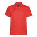 A vibrant red Stormtech short-sleeve polo shirt, model ST172, featuring a collar and three buttons down the front with smooth and lightweight fabric.