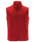 The ST174 by Stormtech is a red puffer vest designed with a high collar, front zipper, and horizontal stitching.