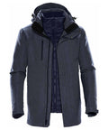 Stormtech's ST176 is a dark grey hooded jacket with a zip-up front, chest pocket, and padded interior.